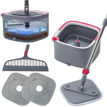 Imagem de True & Tidy Mop Quadrado Resistente Para Limpeza De Pisos, Compartimento Separado Para Água Limpa E Suja, Use Qualquer Solução De Limpeza, Autolimpante, Esfregões Laváveis À Máquina