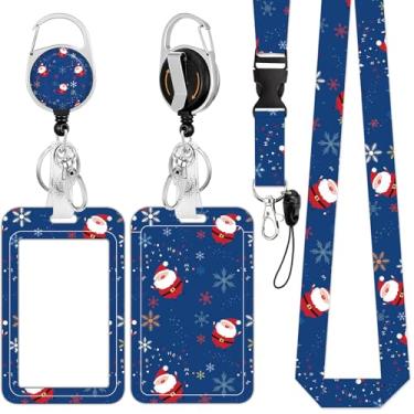 Imagem de Porta-crachá de identificação com cordão, carretel retrátil com clipe de cinto giratório, cordão removível para cartão de nome, protetor vertical de identificação, carretel de crachá para funcionários de escritório de enfermeira médica (Feliz Natal-2)