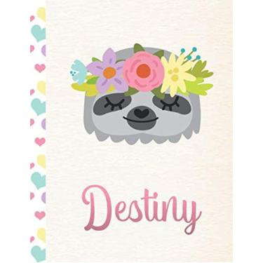 Imagem de Destiny: Personalized Sloth Journal For Girls - 8.5x11 110 Pages Notebook/Diary With Pink Name