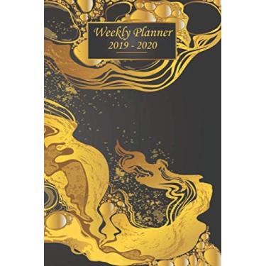 Imagem de Weekly Planner 2019-2020: Monthly Schedule - 1 week at a glance - Calendar Checklists & Notes Daily To Do’s Academic Organizer Notebook Agenda ... Colors Watercolors Gold Yellow Bubbles