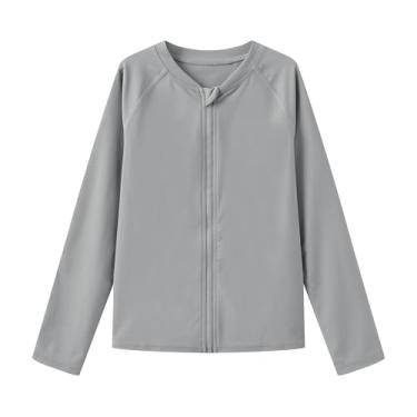 Imagem de HODOSPORTS Camisetas de natação para meninos UPF 50+ Rash Guard com zíper, manga comprida, secagem rápida, proteção UV, Cinza claro, 4 Anos