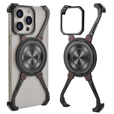 Imagem de OGRANEE Capa de metal sem moldura para iPhone 16 Pro com suporte seguro para magia, rotação de 360°, minimalista, fina, rígida, à prova de choque para iPhone 16Pro, capa ultrafina com suporte