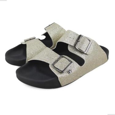 Imagem de Papete Sandália Birken Feminina Chinelo Flat Confortável (PRETO/DOURADO, BR, Adulto, Faixa Numérico, 37, 38)