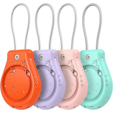Imagem de Inesore Pacote com 4 porta-chaves IPX8 impermeável AirTag, capa ultradurável antiperda com cabo de arame compatível com Apple Air Tags, para bagagem, cão, chave, A laranja + rosa + verde + roxo