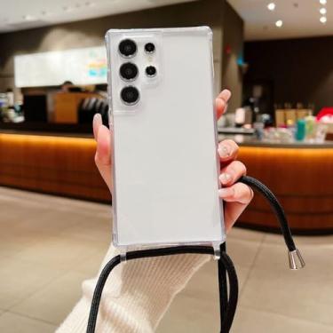 Imagem de Capa transparente com alça para samsung galaxy, s24 ultra s20 s21 s23 fe s22 plus a55 a...