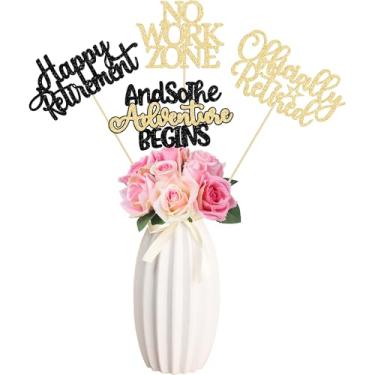 Imagem de Gyufise 12Pcs Happy Retirement Centerpiece Sticks Officially Retired Table Flower Centerpieces Sticks No Work Zone Floral Decorations for Farewell Birthday Party Centerpieces Supplies Black Gold
