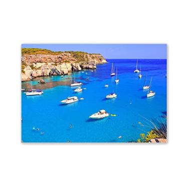 Imagem de JZSDGB Pôster e impressões do Mar Egeu da Ilha Mediterrânea Nórdica. Impressão de pintura de paisagem em tela. Arte de parede Imagens de edifícios famosos para decoração de sala de estar 50 x 75 cm