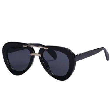 Imagem de HPIRME Óculos de sol ovais femininos e masculinos, armação de lentes com gradientes de PC, dobradiça de metal, óculos de sol vintage UV400, c1, tamanho único