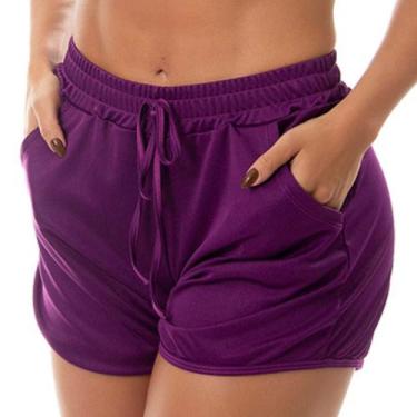Imagem de Short Feminino Esportivo Fitness Com Bolso Moda Praia Fristyle, Preto,