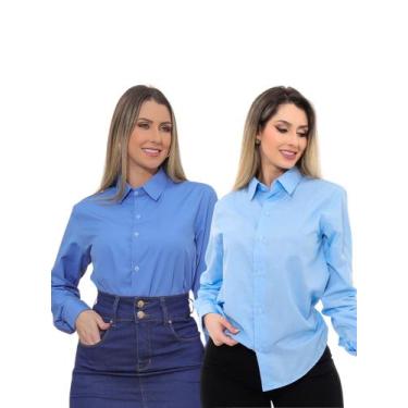Imagem de KIT Feminino 2 Peças - Camisa Social Premium Tipo Linho Azul Claro e  