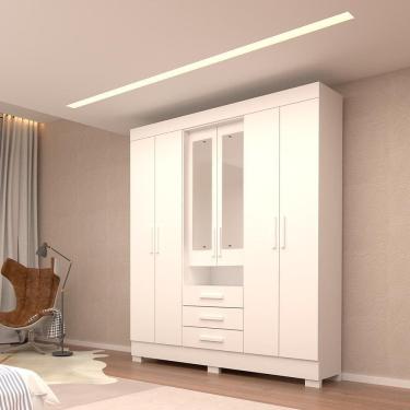 Imagem de Guarda Roupa Casal Bolívia Com Espelho 6 Portas 100% Mdf Linhamobília Branco