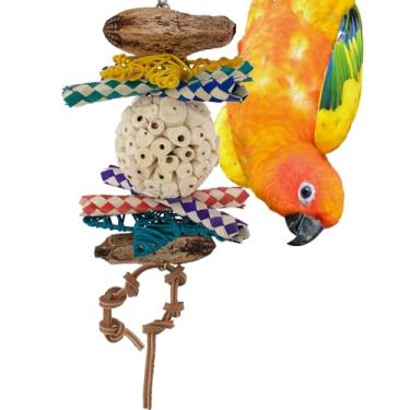 Imagem de Super Bird Creations SB1240 Sola Ball Delight Bird Toy - Sola fácil de mastigar e vagens de mogno - Atividades feitas à mão para pássaros projetadas para canários, papagaios anéis, caiques - ideal