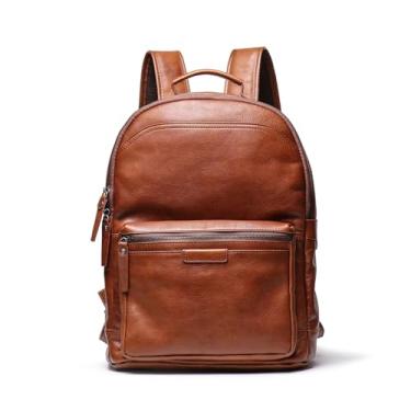 Imagem de Mochila masculina de couro genuíno grande capacidade 15 "para laptop bolsa de couro bolsa de viagem masculina(Brown1)