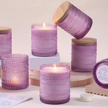 Imagem de DARJEN Pacote com 8 frascos de vela roxa para fazer velas - frascos de vidro vazios de 400 ml com tampas e etiquetas de bambu, suprimentos para fabricação de velas, recipientes de velas para casa DIY