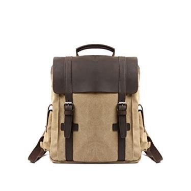 Imagem de Mochila vintage para atividades ao ar livre masculina de couro genuíno mochila de viagem de grande capacidade mochilas escolares masculinas(Khaki)