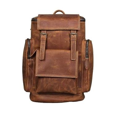 Imagem de Mochila de couro retro para homens de couro grande capacidade multifuncional mochila de viagem ao ar livre para homens(Yellow)