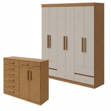 Imagem de Conjunto de Guarda-roupa 6 Portas 4 Gavetas Zeuse Cômoda 8 Gavetas 2 P