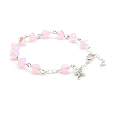 Imagem de Pulseira pequena de rosário católico de cristal ou vidro austríaco para primeira comunhão/eucaristia ou reconciliação/confissão. Um presente significativo e bonito para ocasiões especiais., One Size,