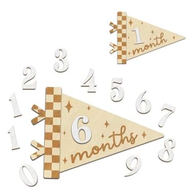 Imagem de Cartões de marco mensal para bebês - discos de marcos mensais de madeira - adereços de fotografia de recém-nascido para documentar o crescimento do seu bebê - Placa de anúncio do bebê (B08)