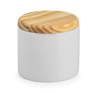 Imagem de Porta algodão porcelana com tampa de madeira pote de louça - Loja Bora