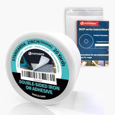 Imagem de KOPAIBOS kepaibos fita dupla face de ferro na bainha com suporte, fácil de passar, lavável, fusível, sem costura, fita para tecido (padrão, 2 polegadas de largura x 20 jardas)