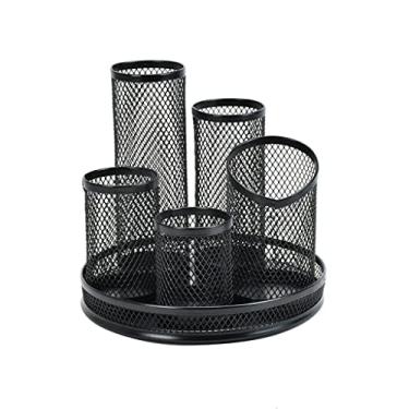 Imagem de Porta-lápis de tela branca ártica de arame com 5 tubos, porta-lápis de malha para organizador de mesa, organizador de mesa (preto1)