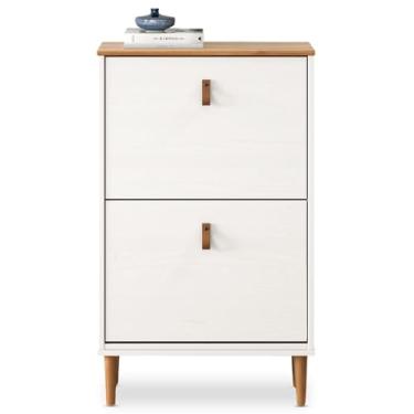 Imagem de IDIMEX Sapateira Compacta Vertical 12 Pares Mikka cor Branco Freijó - Sapateira Basculante Pratica Aparador em Madeira Maciça