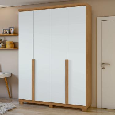 Imagem de Guarda-roupa Solteiro Alonzo 4 Portas 2 Gavetas 100% Mdf Amêndoa Clean/branco -