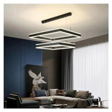 Imagem de Luminária pendente de teto moderna de LED, lustre regulável com controle remoto, preto, quadrado, sala de estar, jantar, cozinha, quarto, luz suspensa, lustre (40+60 cm)