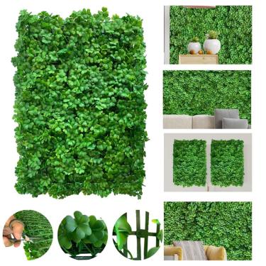 Imagem de Kit 4 Placas de grama artificial com plantas artificiais para jardim vertical parede verde muro inglês cada placa de folhagem artificial mede 60x40cm