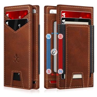 Imagem de SEMORID Carteira masculina fina de couro para 9 a 13 cartões, carteira fina com bloqueio de RFID com janela para identidade e compartimento para dinheiro elástico, carteira pequena minimalista