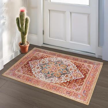 Imagem de Foxmas Tapetes pequenos para entrada de 5 x 7 metros, tapete antiderrapante, entrada interna, vintage, lavável, tapetes para entrada, quarto, cozinha, sala de estar, laranja