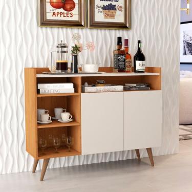 Imagem de Aparador Buffet com 2 Portas e Pés em Madeira Maciça Marrom/Off White