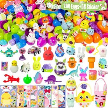 Imagem de Ovos de Páscoa pré-cheios SQZUWIT 200 unidades com brinquedos e adesiv