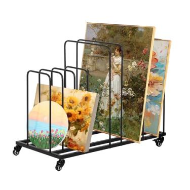 Imagem de ikare Rack de armazenamento de tela de arte, rack de pintura de secagem de arte com rodas, suporte de exibição de cavalete de armazenamento de arte ajustável para quadros de tela, painel, prateleiras