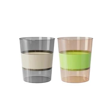 Imagem de Lixeira Duas latas de lixo de material plástico redondo com cores coordenadas, adequadas para sala de estar, quarto, banheiro, cesto de papel redondo, branco e verde Lixeira