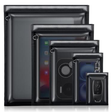 Imagem de Bolsas Faraday grandes - Pacote com 5 gaiolas Faraday proteção à prova de fogo e à prova d'água para laptops, tablets, telefones, chaves de carro e mais - bloqueio de sinal RFID, armazenamento seguro