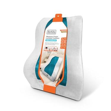 Imagem de BLACK+DECKER Almofada de suporte lombar de espuma viscoelástica com gel refrescante – Almofada lombar alta para escritório, carro, cadeira de rodas e avião – ergonômica, alívio da dor, alça ajustável
