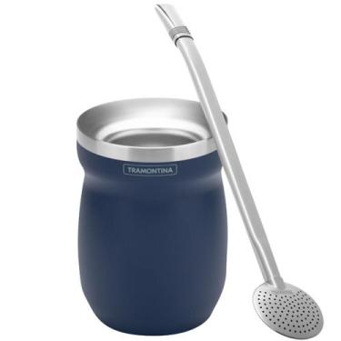 Imagem de Conjunto Cuia Térmica Com Bomba de Chimarrão Tramontina em Inox Azul -