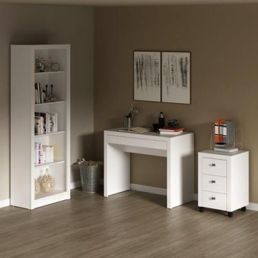Imagem de Kit Escrivaninha com Estante Gaveteiro para Escritório Branco - Tecno 
