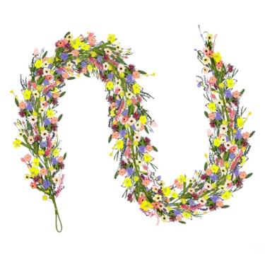 Imagem de Guirlanda artificial de flores silvestres de 2 metros, guirlanda de lavanda, margarida, lavanda, videira floral sintética, verão, primavera, guirlanda falsa durante todo o ano, decoração de casa para
