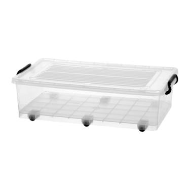 Imagem de Caixa Organizadora Plastica Transparente Reforçada E Empalhável 36 L Com Tampa Trava E rodinhas Cesto Organizador Armario Brinquedo