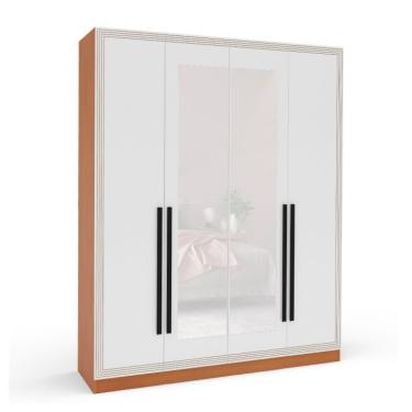 Imagem de Guarda-Roupa Casal com Espelho Valência 4 Portas 4 Gavetas Freijó e Branco