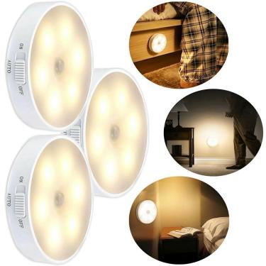 Imagem de Kit 3 Luminárias Lâmpada Led Sem Fio Com Sensor Presença Usb Recarregável