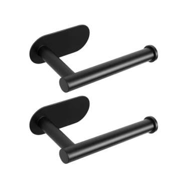 Imagem de Suporte de papel higiênico autoadesivo de aço inoxidável sem furos para parede, dispensador de rolo de papel toalha para banheiro e cozinha, 2 peças, preto, 01