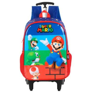 Imagem de Mochila Super Mario Bros Rodinhas Escolar Infantil Vermelho - Luxcel