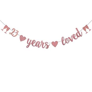 Imagem de WEIANDBO 23 Years Loved Rose Gold Glitter Banner, pré-amarrado, decorações de festa de aniversário de 23 anos/casamento, cenários de sinalização, 23 anos amados