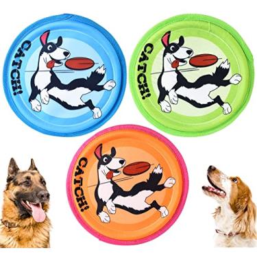 Imagem de XIGOU Disco voador para cães, pacote com 3 panfletos para cães – leve, flutua na água e seguro nos dentes