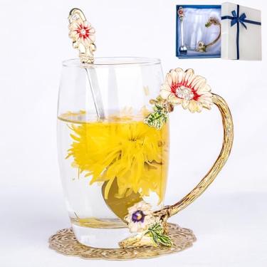Imagem de Xícara de chá de flor, margarida borboleta caneca de café chique com colher, caixa de presente para sua mãe, esposa, avó, meninas, amigas, dia dos namorados, Natal, aniversário, ideia de presente para