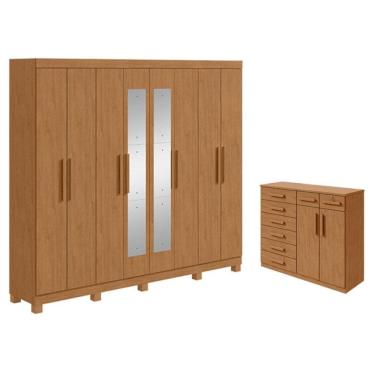 Imagem de Guarda Roupa Casal Andara Soft com Espelho e Pés e Cômoda Sapateira Toronto Amêndoa Clean – Lopas